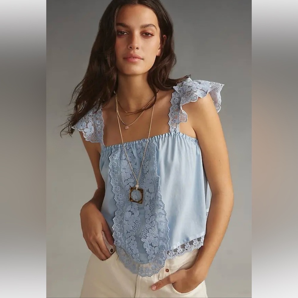 ANTHROPOLOGIE TINY Daphne Lace Top in color Blue